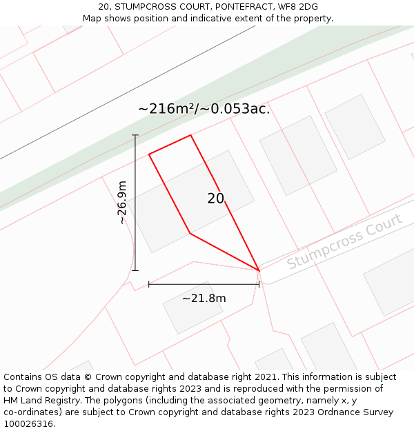 20, STUMPCROSS COURT, PONTEFRACT, WF8 2DG: Plot and title map