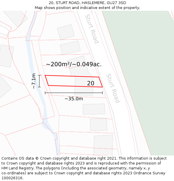 20, STURT ROAD, HASLEMERE, GU27 3SD: Plot and title map
