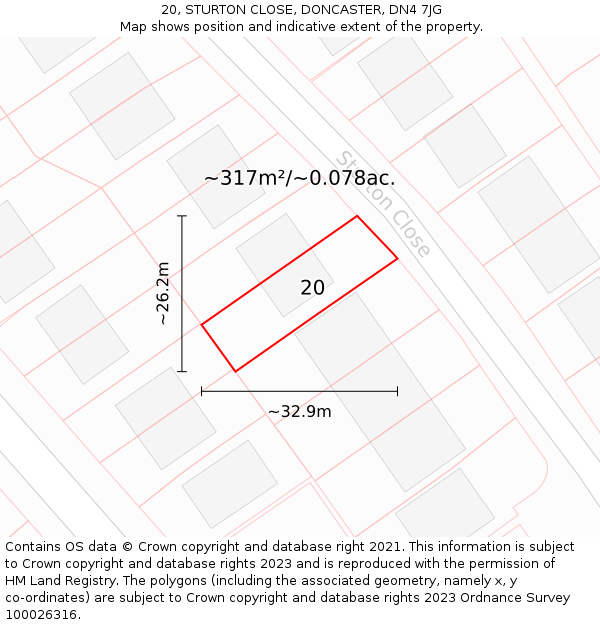 20, STURTON CLOSE, DONCASTER, DN4 7JG: Plot and title map