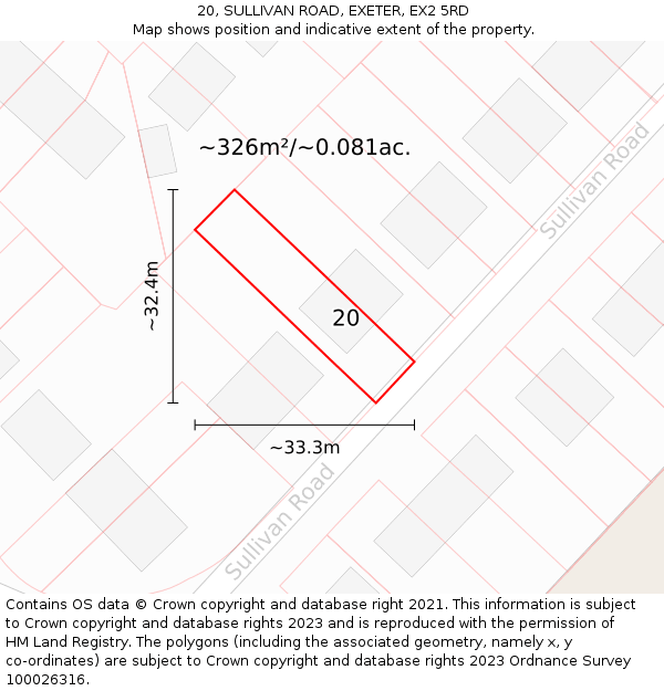 20, SULLIVAN ROAD, EXETER, EX2 5RD: Plot and title map