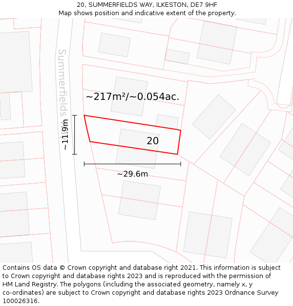 20, SUMMERFIELDS WAY, ILKESTON, DE7 9HF: Plot and title map