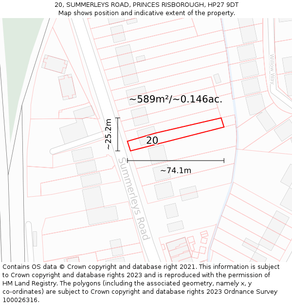 20, SUMMERLEYS ROAD, PRINCES RISBOROUGH, HP27 9DT: Plot and title map