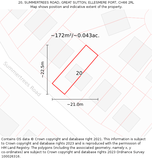 20, SUMMERTREES ROAD, GREAT SUTTON, ELLESMERE PORT, CH66 2RL: Plot and title map