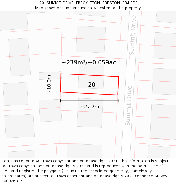 20, SUMMIT DRIVE, FRECKLETON, PRESTON, PR4 1PP: Plot and title map