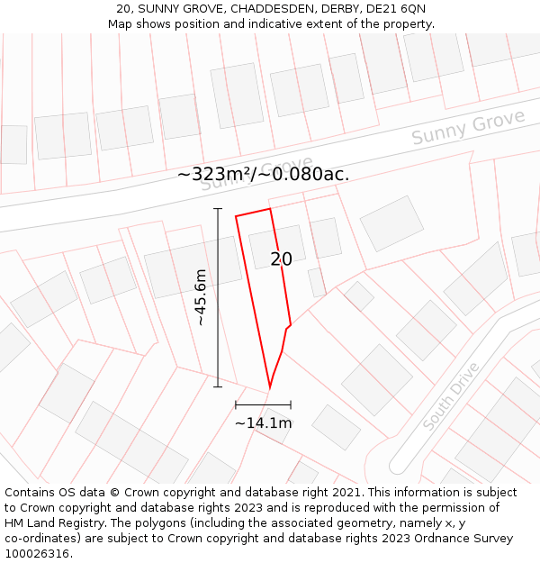 20, SUNNY GROVE, CHADDESDEN, DERBY, DE21 6QN: Plot and title map