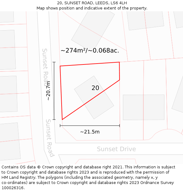 20, SUNSET ROAD, LEEDS, LS6 4LH: Plot and title map