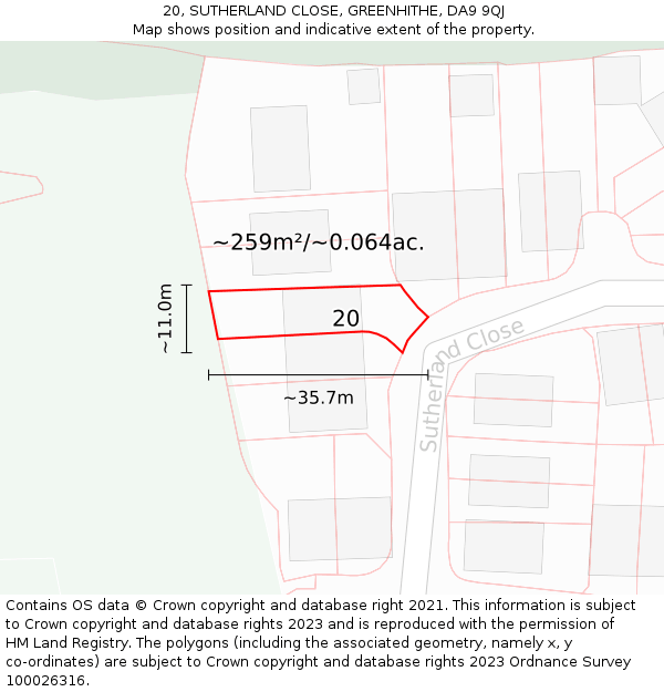 20, SUTHERLAND CLOSE, GREENHITHE, DA9 9QJ: Plot and title map