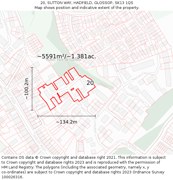 20, SUTTON WAY, HADFIELD, GLOSSOP, SK13 1QS: Plot and title map