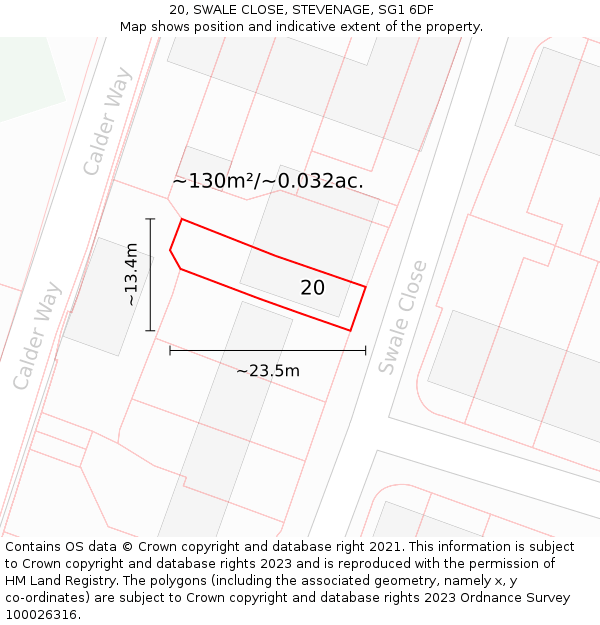 20, SWALE CLOSE, STEVENAGE, SG1 6DF: Plot and title map