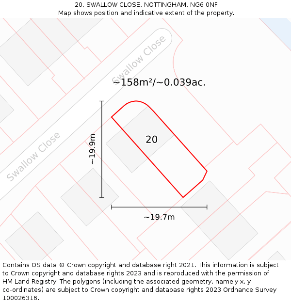 20, SWALLOW CLOSE, NOTTINGHAM, NG6 0NF: Plot and title map