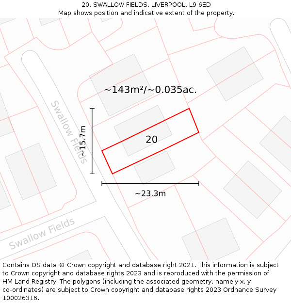 20, SWALLOW FIELDS, LIVERPOOL, L9 6ED: Plot and title map