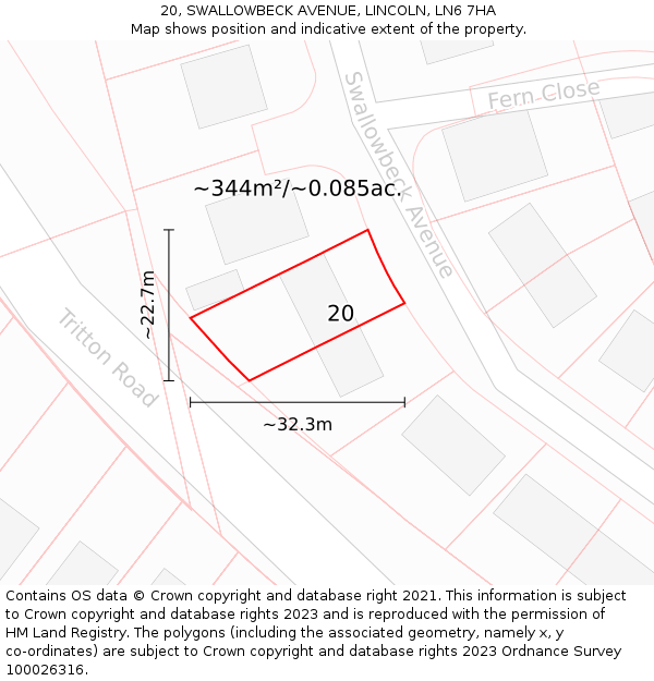 20, SWALLOWBECK AVENUE, LINCOLN, LN6 7HA: Plot and title map