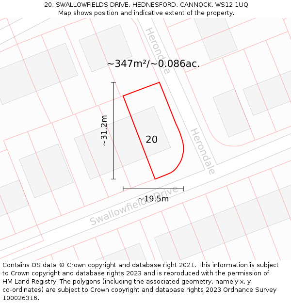20, SWALLOWFIELDS DRIVE, HEDNESFORD, CANNOCK, WS12 1UQ: Plot and title map