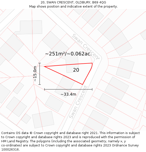 20, SWAN CRESCENT, OLDBURY, B69 4QG: Plot and title map