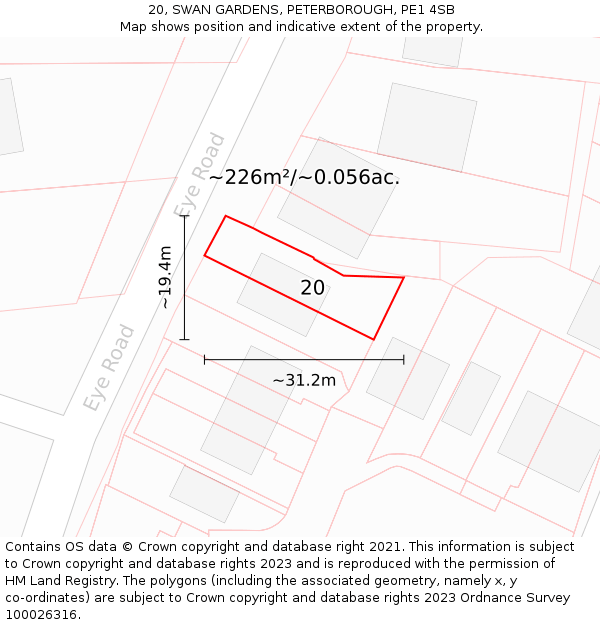 20, SWAN GARDENS, PETERBOROUGH, PE1 4SB: Plot and title map