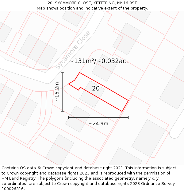 20, SYCAMORE CLOSE, KETTERING, NN16 9ST: Plot and title map