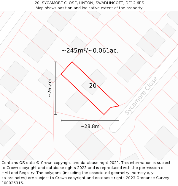 20, SYCAMORE CLOSE, LINTON, SWADLINCOTE, DE12 6PS: Plot and title map
