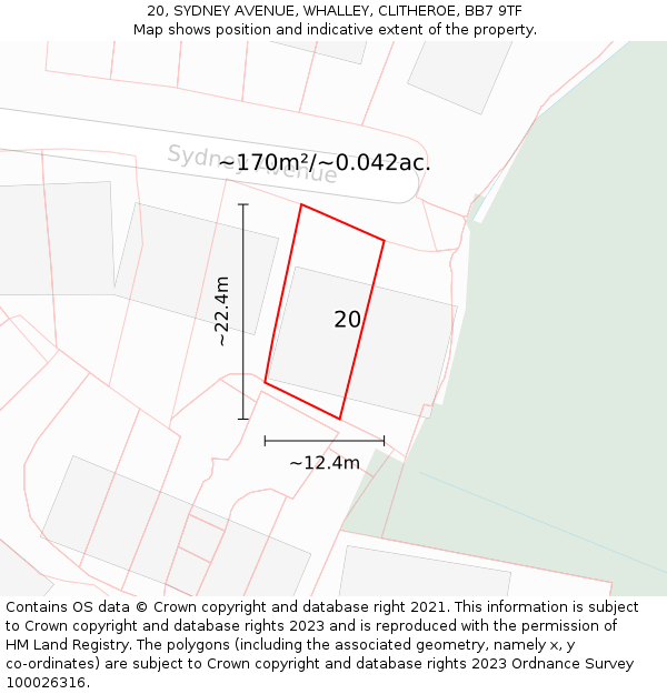 20, SYDNEY AVENUE, WHALLEY, CLITHEROE, BB7 9TF: Plot and title map