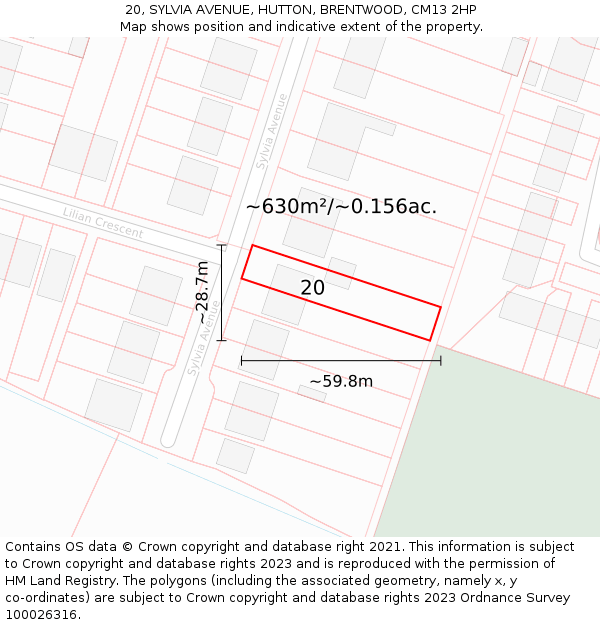 20, SYLVIA AVENUE, HUTTON, BRENTWOOD, CM13 2HP: Plot and title map