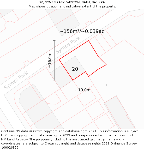 20, SYMES PARK, WESTON, BATH, BA1 4PA: Plot and title map