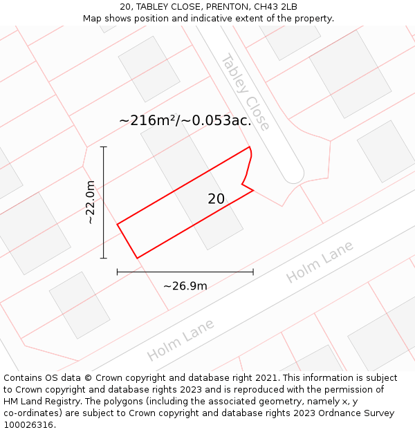 20, TABLEY CLOSE, PRENTON, CH43 2LB: Plot and title map