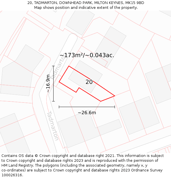 20, TADMARTON, DOWNHEAD PARK, MILTON KEYNES, MK15 9BD: Plot and title map