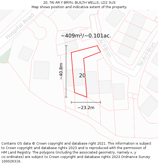 20, TAI AR Y BRYN, BUILTH WELLS, LD2 3US: Plot and title map