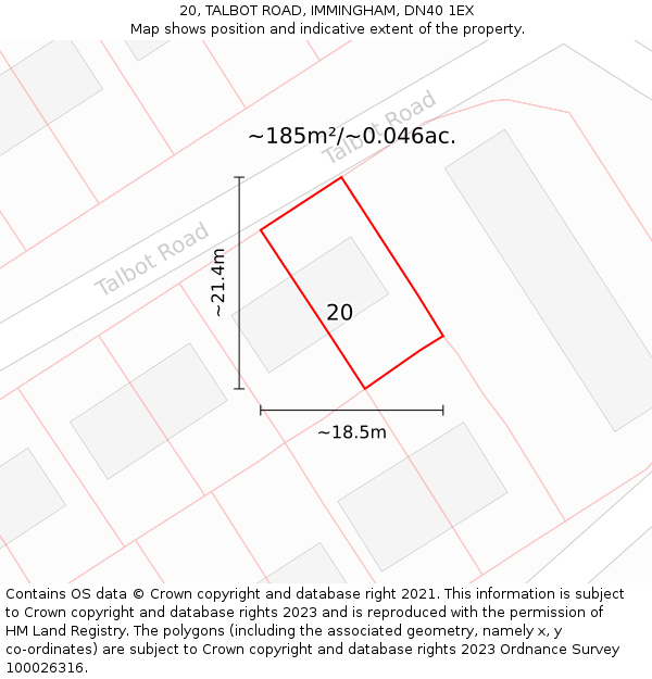 20, TALBOT ROAD, IMMINGHAM, DN40 1EX: Plot and title map