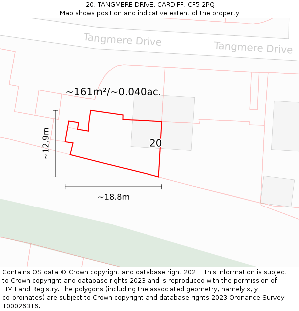 20, TANGMERE DRIVE, CARDIFF, CF5 2PQ: Plot and title map