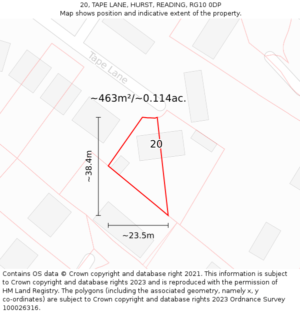 20, TAPE LANE, HURST, READING, RG10 0DP: Plot and title map