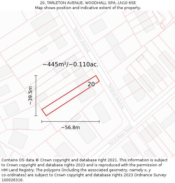 20, TARLETON AVENUE, WOODHALL SPA, LN10 6SE: Plot and title map