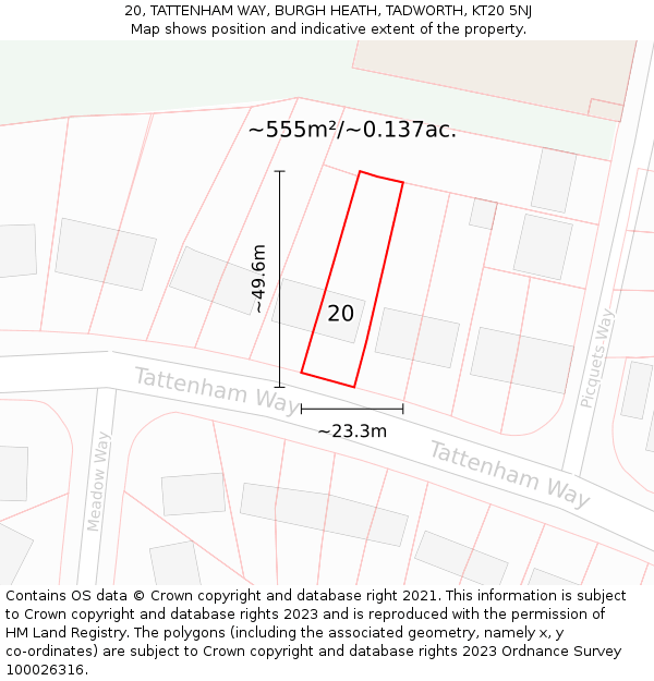 20, TATTENHAM WAY, BURGH HEATH, TADWORTH, KT20 5NJ: Plot and title map