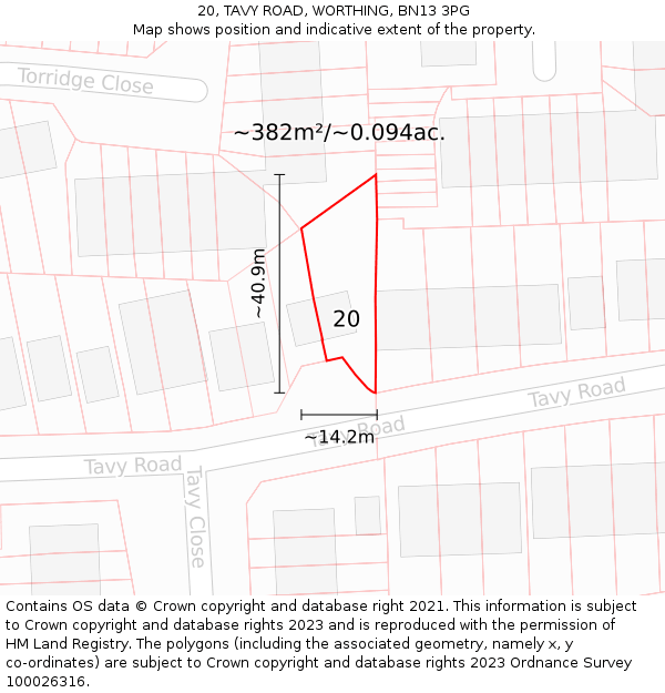 20, TAVY ROAD, WORTHING, BN13 3PG: Plot and title map