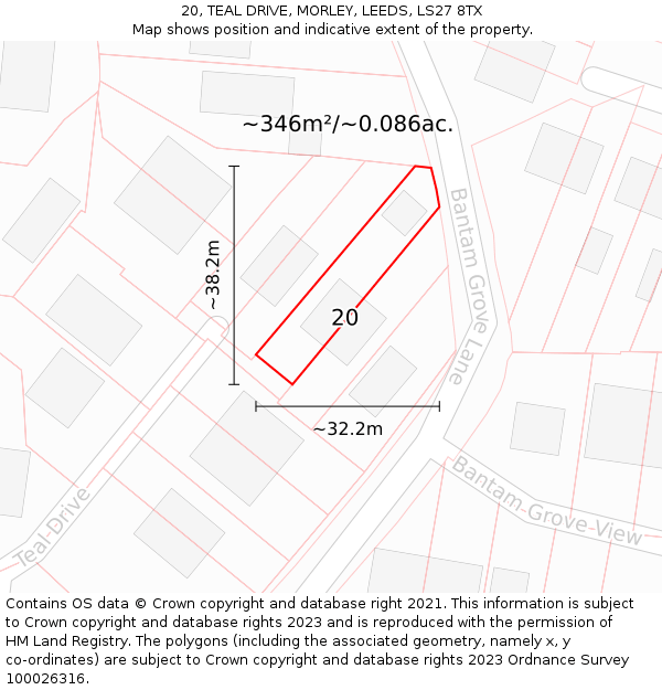 20, TEAL DRIVE, MORLEY, LEEDS, LS27 8TX: Plot and title map