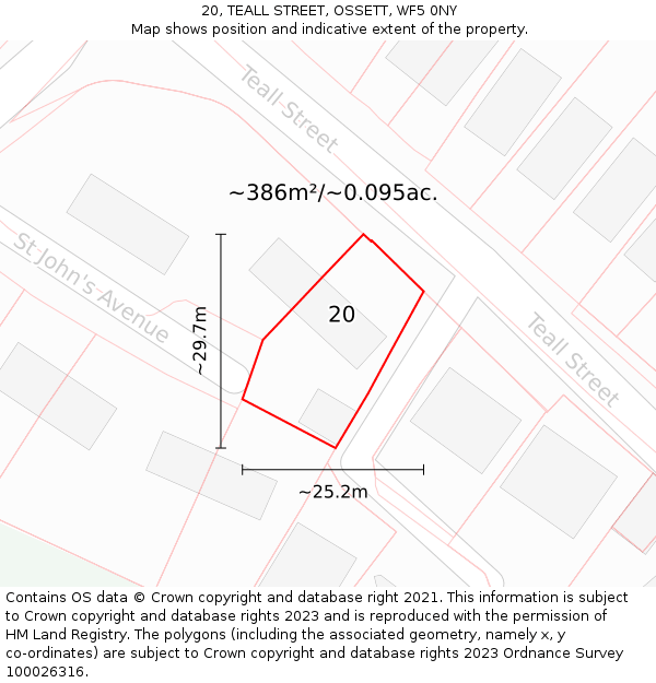 20, TEALL STREET, OSSETT, WF5 0NY: Plot and title map