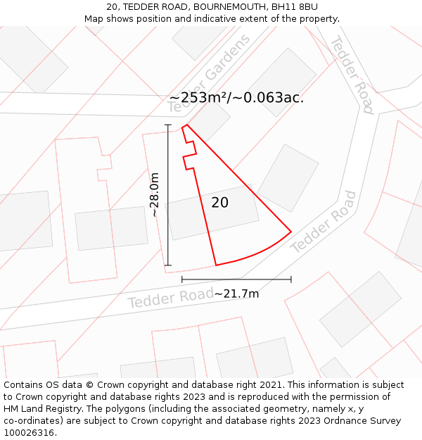 20, TEDDER ROAD, BOURNEMOUTH, BH11 8BU: Plot and title map