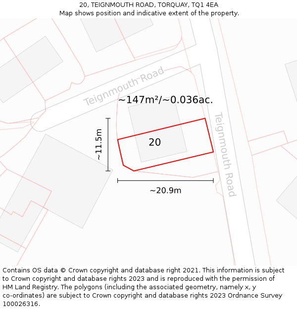 20, TEIGNMOUTH ROAD, TORQUAY, TQ1 4EA: Plot and title map