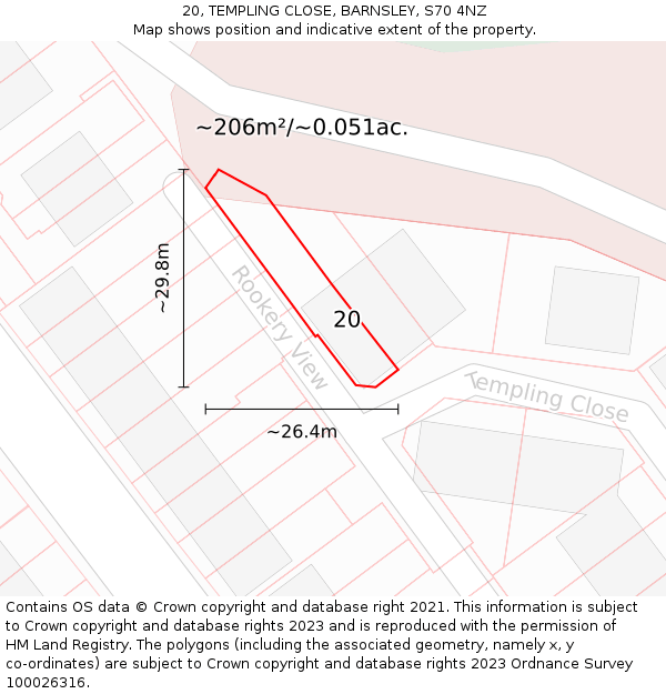 20, TEMPLING CLOSE, BARNSLEY, S70 4NZ: Plot and title map