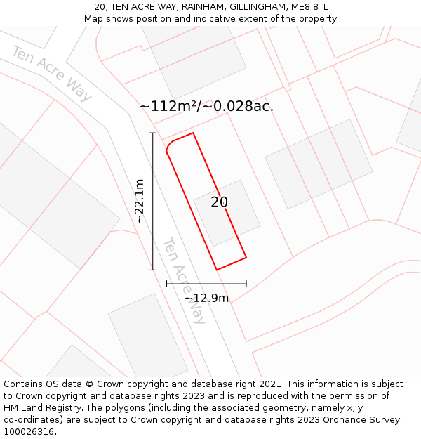 20, TEN ACRE WAY, RAINHAM, GILLINGHAM, ME8 8TL: Plot and title map