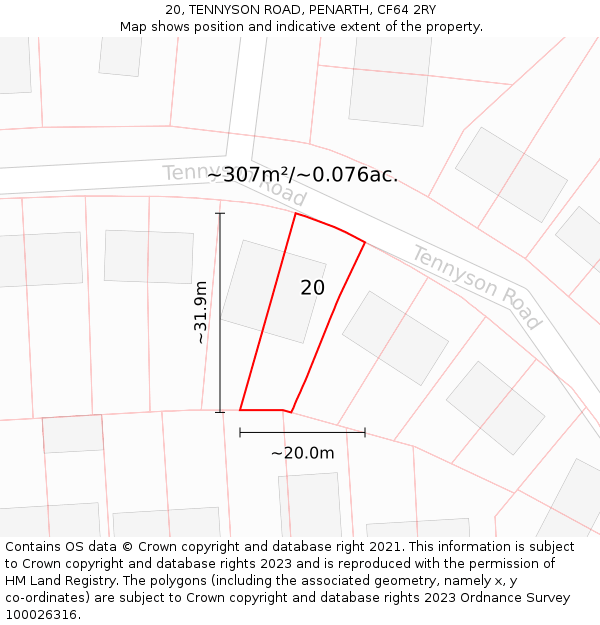 20, TENNYSON ROAD, PENARTH, CF64 2RY: Plot and title map