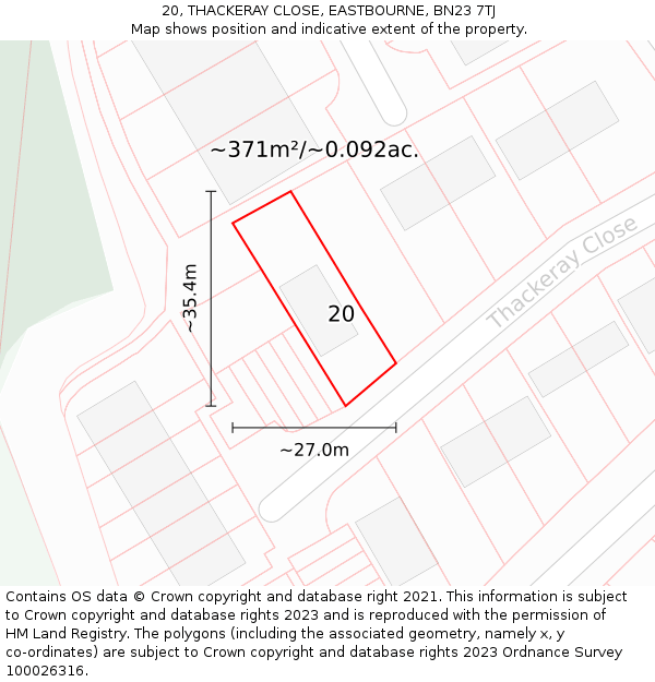 20, THACKERAY CLOSE, EASTBOURNE, BN23 7TJ: Plot and title map