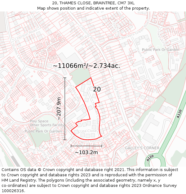 20, THAMES CLOSE, BRAINTREE, CM7 3XL: Plot and title map