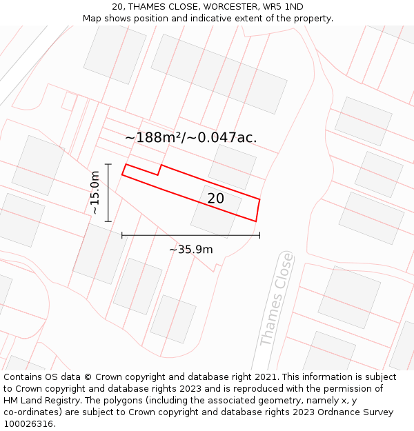 20, THAMES CLOSE, WORCESTER, WR5 1ND: Plot and title map