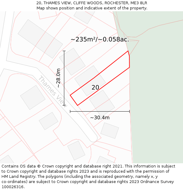 20, THAMES VIEW, CLIFFE WOODS, ROCHESTER, ME3 8LR: Plot and title map