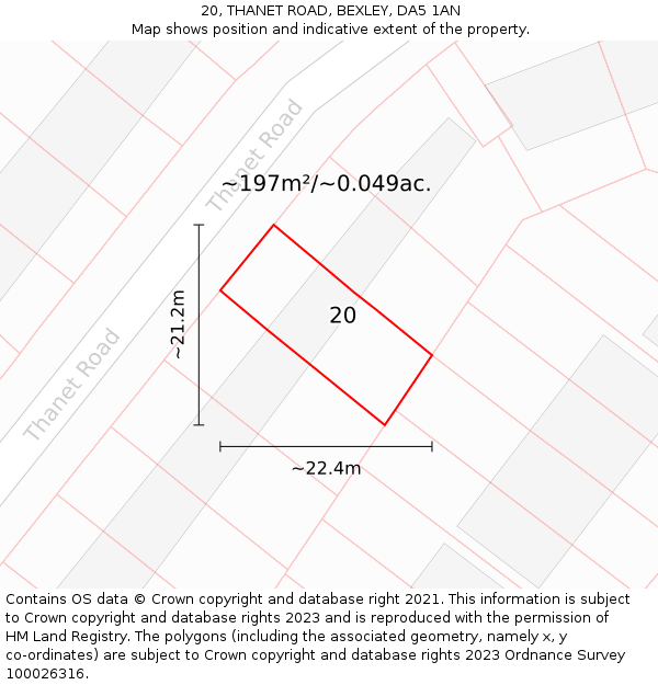 20, THANET ROAD, BEXLEY, DA5 1AN: Plot and title map