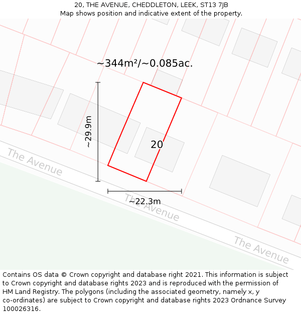 20, THE AVENUE, CHEDDLETON, LEEK, ST13 7JB: Plot and title map