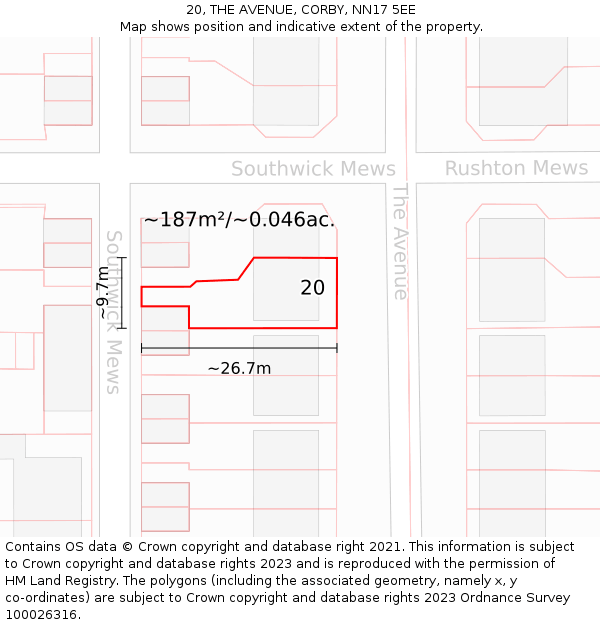 20, THE AVENUE, CORBY, NN17 5EE: Plot and title map