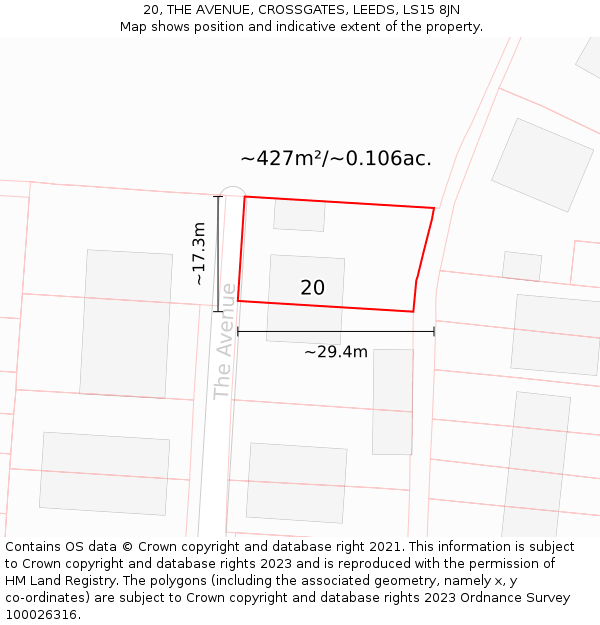 20, THE AVENUE, CROSSGATES, LEEDS, LS15 8JN: Plot and title map