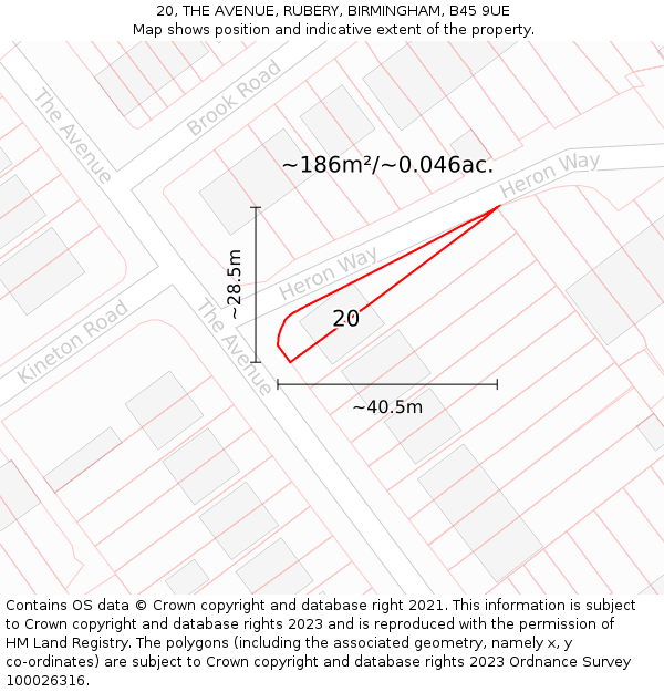 20, THE AVENUE, RUBERY, BIRMINGHAM, B45 9UE: Plot and title map