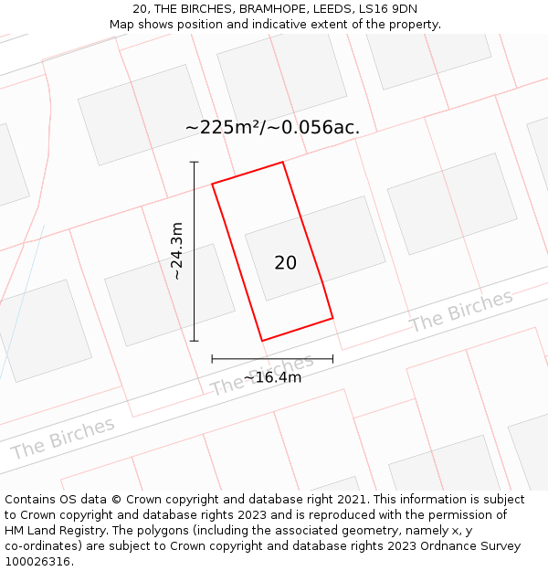 20, THE BIRCHES, BRAMHOPE, LEEDS, LS16 9DN: Plot and title map